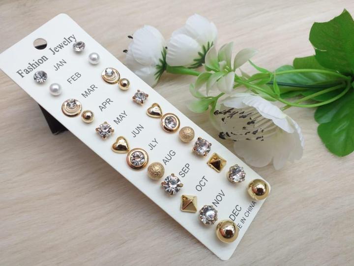 12%20Pair%20in%201%20Earrings%20Set%20Women%20Circle%20Crystal%20Pearls%20Stud%20Earring%20Jewelry%20Gifts%20-%20Image%203