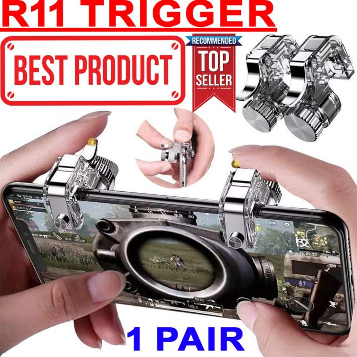 R11 Gaming Triggers Metal Transparent Gamepad Mobile Game Controller Fire L1 R1 Trigger Aim shooter controller fire button handle Mobile Phone Game Pad Grip Joysticks 2Pcs for PUBG Gamers Gaming Accessory kit High Quality Imported 1 Pair