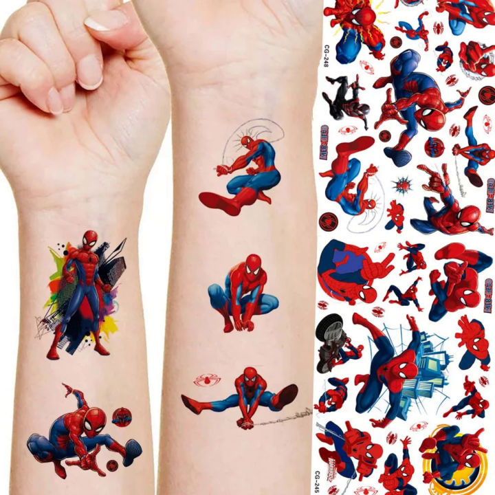 Marvel Spiderman Tattoo Sticker Action Figure Anime Iron Man Avengers Waterproof Tattoo Sticker For Boys Toys Kids Birthday Gift Hesitate Fauizi