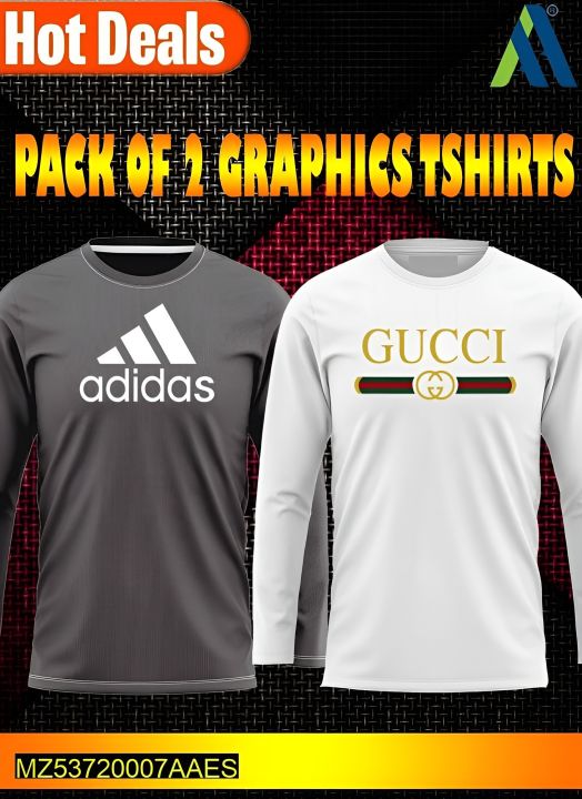 Jersey Graphic Sublimation Full Sleeves Shirt -Pack Of 2 Grey & White