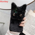 3D Cute Plush Cat Case samsung For Samsung S23 S22 S21 S20 Note 20 10 A12 A22 A32 A52S A72 Furry Fluffy Fur Soft Silicone Cover. 