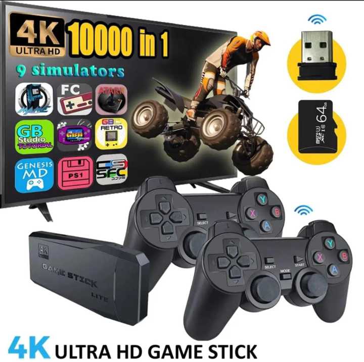 Best M8 Wireless Controller Gamepad With 64gb Tf Card Plug and Play Video Game Stick Built in 10000+ Games, 4K High Definition HDMI Output with Two Game Controllers Rk3228 Ram 256mb, Rom 128mb