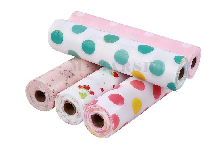 Safdar Mart- Set of 2 Rolls Printing Antibacterial Cabinet Plastic Foam Household Wardrobe Moisture Drawer Pad Waterproof Shelf Sheets Non-Slip Paper Kitchen Shelves Cupboard Liners Roll Mat, 45x160 cm (Multicolor)