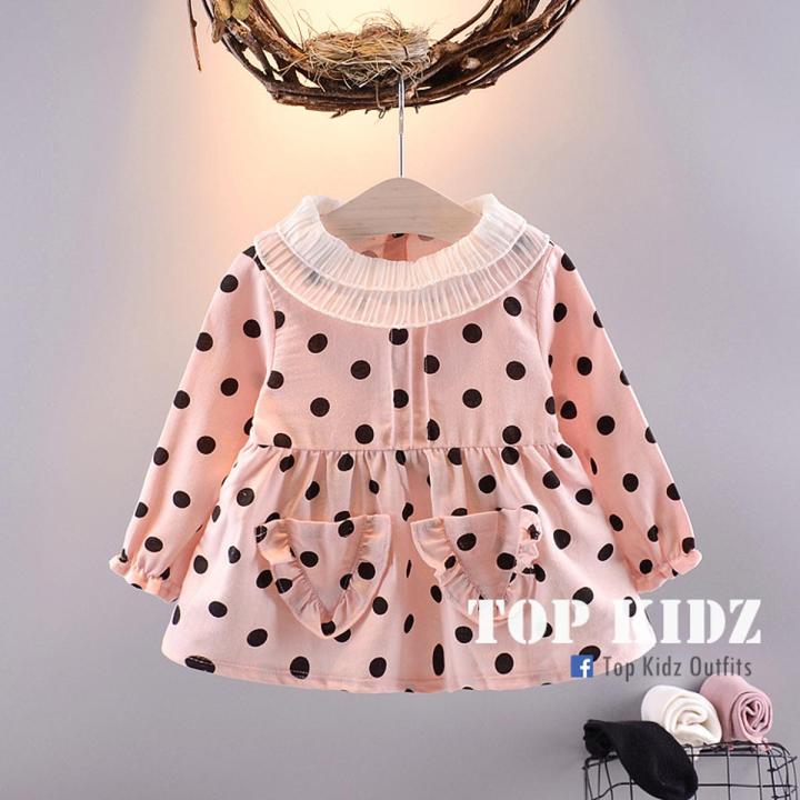 Top Kidz Beautiful Princess Party Birthday Stylish Pink Dot Full Sleeves Shirt for Baby Girls 9236