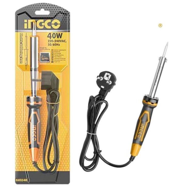 INGCO Electric Soldering Iron, 40W Soldering Gun, Portable Solder Iron with Replaceble Tip, Mica Heating Core, VDE Plug, INGCO Two-color Handle Soldering Iron for Metal, Jewelry, Electric, DIY