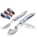 Multi-function Outdoor Camping Picnic Tableware Stainless Steel 4 in 1 Folding Spoon Fork Knife&Bottle Opener set cookware set. 
