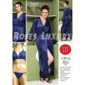 3 Pcs Hot Sexy Satin Silk Nighty Set For Women Bridal Night Dress for Women - Blue. 