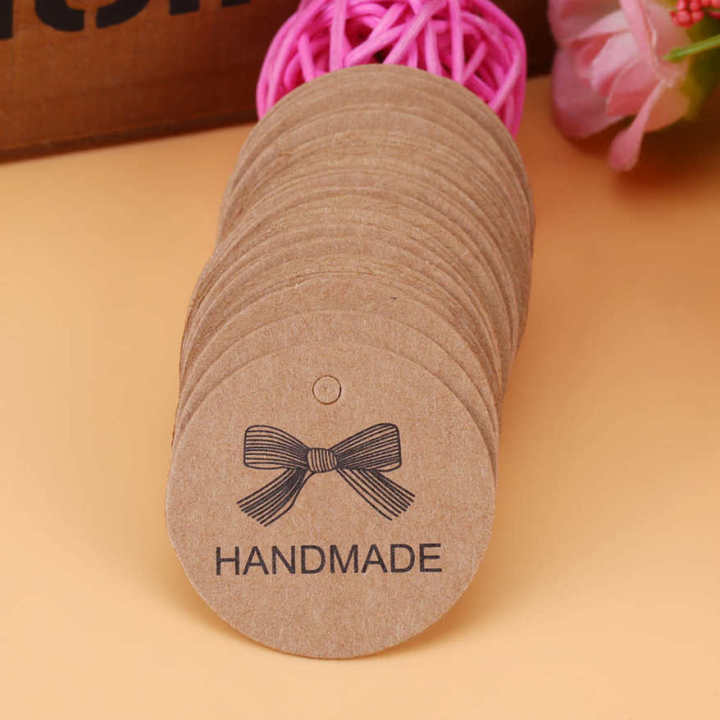 100x Brown Round Craft Paper Hang Tags Labels Wedding Favor Gift Cards Price Tag
