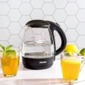 Aigostar Small Electric Kettle, 1.0L Black Glass Kettle Cordless, Compact Mini Clear Water Tea Kettle Fast Quiet Boil for Kitchen Bedroom Office, 2200W - Elfin 30A0Q. 