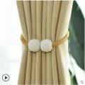 2pcs Parday Curtain Tiebacks Curtain Buckle Draperies Pearl Magnetic Rope Braided Straps Ball Buckles Rings & Buckles Holder Punch Free Curtains Hold Clips Curtain Accessories. 