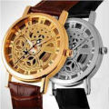 Luxury Skeleton Transparent Watch | Dual-Sided Glass | Elegant Leather Strap Timepiece for Men & Boys. 
