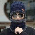 Winter Cap and neck Elastic Knitting Thick Fleece Warm Woolen Beanie Cap Sport Hat & Neck Scarf Set 2 Piece. 