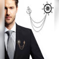Men Collar Lapel Pin Silver Anchor Crown Brooches For Man. 