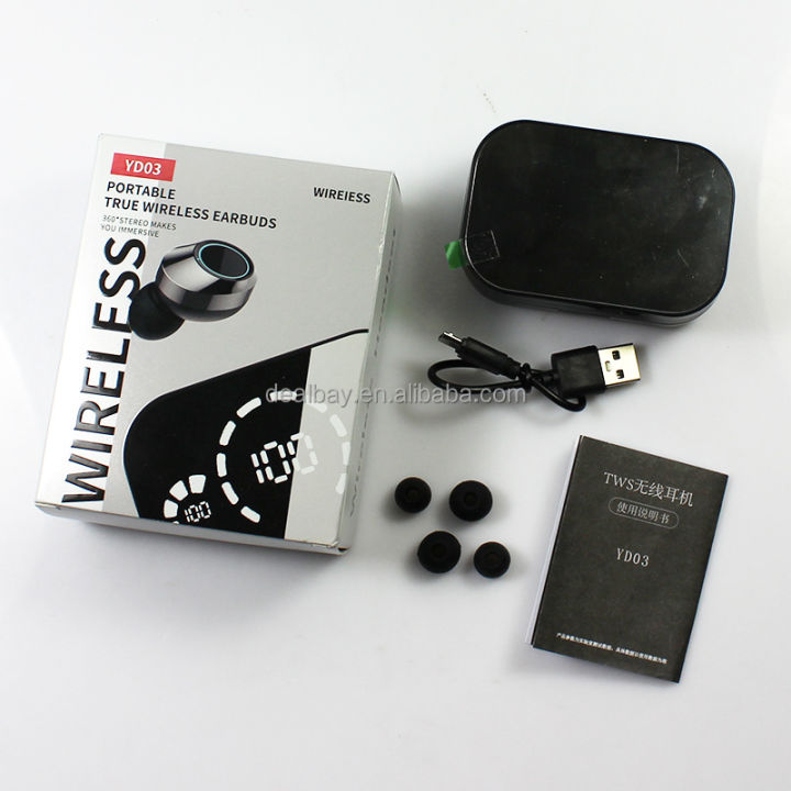 YD03 TWS Bluetooth 5.3 Earbuds HIFI Music Smart Touch Control LED Display Wireless Earphone with Charging Box