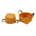 QUANBU 4 Pcs Hand Woven Bread Fruit Storage Basket Wood Chip Woven Storage Box Japanese Round Food Tray. 