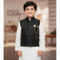 KIDS FOR Boys Fashion Clothing 4 Pieces Suits (Kurta Shalwar Waistcoat and Brooch) Kids Fashion Age- 1 To 12 Years-WHITE CHICKEN SUIT & Black Waistcoat. 