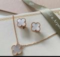 Clover pendant necklace with earrings in Korean style stainless trending jewelry for girls. 