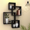 Wooden Intersecting Wall Shelves for Living Room, Bedroom | Wall Mount Shelf/Rack/Stand/Showcase for Home Decor - Wall Hanging Storage Unit, Set of 4 – Black (Customize Colours Available). 