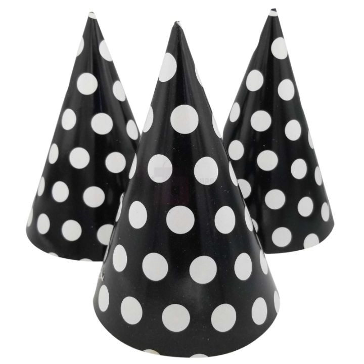 Black Polka Dot Caps - Party Caps - Black - Unisex - Black Themed Party - Pack Of 10