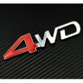 3D 4WD Logo Red and Silver Chrome Sticker - Metal 4 Wheel Drive Decal for Car, Truck, SUV, Off-Road Vehicle. 