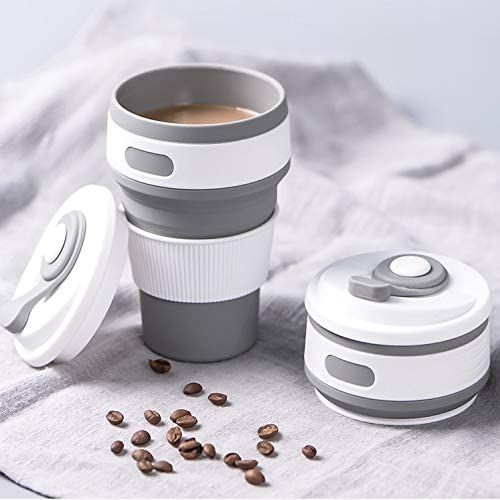 Techmanistan Random Color Reusable Collapsible Coffee Cup with Lid, Folding Silicone Portable Travel Mug, Telescopic Drinking Collapsible Coffee Mug, Leak-proof Coffee Mug