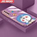 JIUMOO For Xiaomi MI Redmi Note 8 Note 8T Case Cartoon Cute Doraemon Cat Side Design Luxury Plating Phone Case Square Edge Pattern Liquid Silicone Casing Full Cover Camera Soft Protection Cases. 