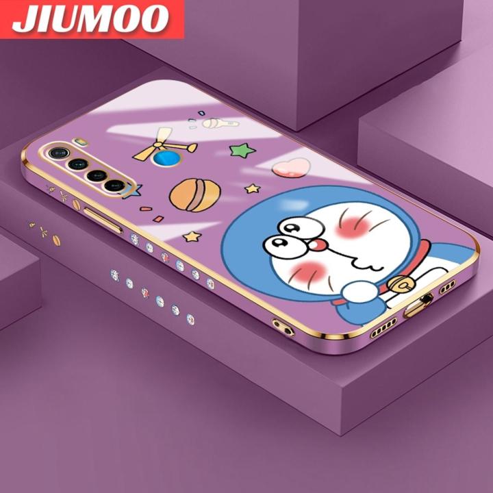 JIUMOO For Xiaomi MI Redmi Note 8 Note 8T Case Cartoon Cute Doraemon Cat Side Design Luxury Plating Phone Case Square Edge Pattern Liquid Silicone Casing Full Cover Camera Soft Protection Cases