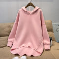 Women Hoodie Long Sleeve Pure Color Ribbed Cuff Sweatshirt. 