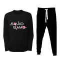 Black Squid Game Printed Full Sleeves T shirt And Trouser Casual Cotton Sports Wear Plain Trousers Summer Arrival For Men. 
