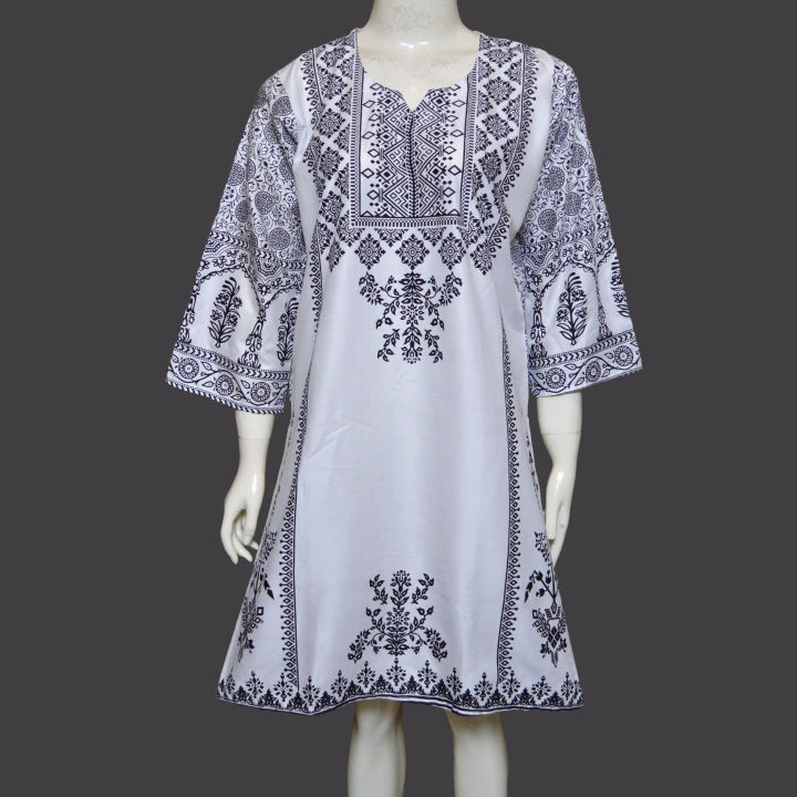 Dzyne%20White%20Block%20Printed%20Stitched%20Girls%20&%20Women%20Kurti%20-%20Image%203