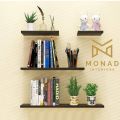 Monad Interiors — 100% Wood made — Modern Floating Wall Shelves Set - 4 Piece Contemporary Storage Solution in Black & White. 