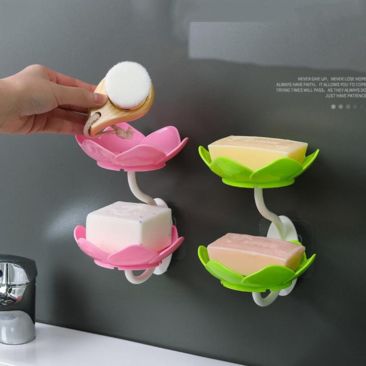 【FUN LIVE】 Flower Shape Double Layer Soap Box Drain Soap Holder Box Bathroom Shower Soap Holder Dish Storage Plate Tray Bathroom Supplies Bathroom Gadgets