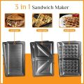Silver Crest 3 IN 1 Sandwich Maker SC-819 / 900 WATTS Grill Maker 2 Slice | German Imported  Electric Stainless steel Body /Removable Non-Stick Plates, Grill Cheese, Food Grade , Cool Touch Handle, Suitable for Breakfast, Lunch, (SILVER ). 