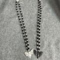 【2023NEW】Gothic Vintage Death Moth Skull Choker Black Glass Beads Rosary Y2K Indie Insect Jewelry Trend Witch Moth Charm Chain Necklace. 