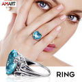Women Inlaid Heart-Shaped Crystal Glass Ring Navy Blue Gem-Like Finger Jewelry. 