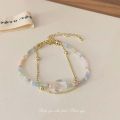 New Color Dopamine Crystal String Beads Double Layer Twin Bracelet Sweet Girly Pearl Geometric Bracelet All-Match. 