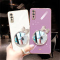 For Vivo S1 Back Cover + Bowknot Makeup Mirror Fashion Shiny Plating Square Bumper Bling Girls Phone Case Soft TPU Silicone Shockproof Back Cover. 