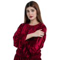 Stylish Maroon Velvet Top for Girls - Luxe Velvet Top For Young Women - Girlz Plain Maroon Velvet Top for Winter - Winter Maroon Casual Shirt for Women. 