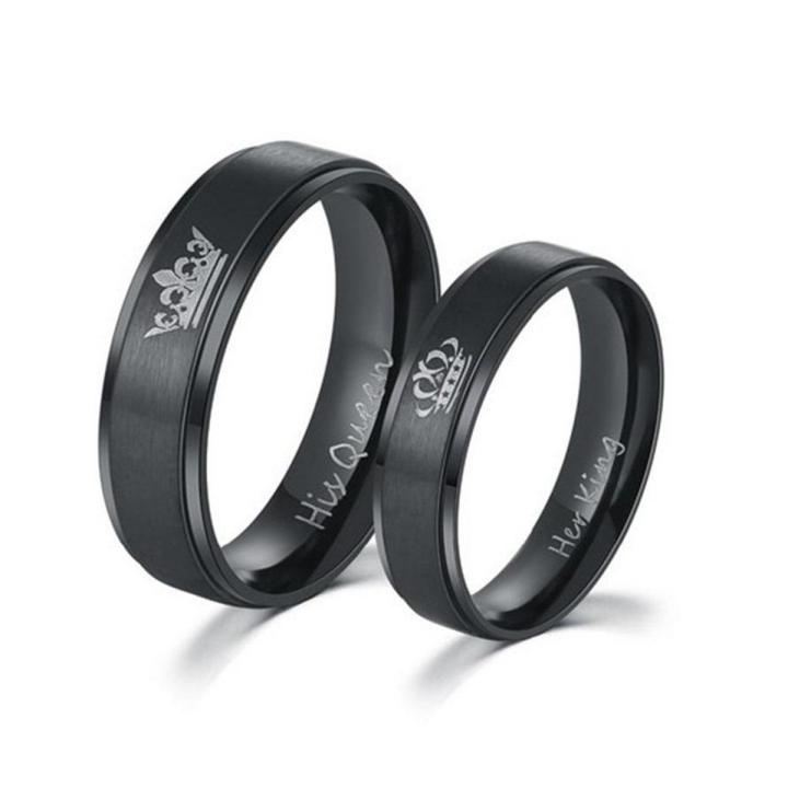 Pack Of 2 - Black Couple Jewelry Her King And His Queen I "Elegant Black King & Queen Stainless Steel Couple Rings – Symbol of Love & Unity"