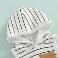 Baby Boys Suit, Sleeveless Hooded Striped Print Vest Tops + Summer Casual Drawstring Short Pants. 