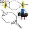 Olympic Hex Bar with Two-Handle Options for Squats, Deadlifts, Shrugs and Power Pulls, 58 Inch Bar with 9-Inch Sleeve, Silver. 