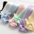 I LOVE DADDY&MUMMY-Summer Baby Girl Socks With Bow Cotton Mesh Breathable Kids Knee High Socks Children Toddler Cute Long White Pink Socks 0-3Y. 