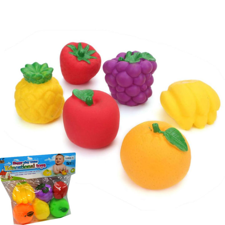 Pcs Soft Rubber Fruit Chu Chu Toy Baby Bath Toys Set Whistle