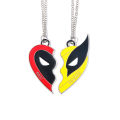 2pices/set Movie Deadpool Best Friends Necklace Wolverine Mask Half Love Heart Combination Pendant Choker For Friends Jewelry. 