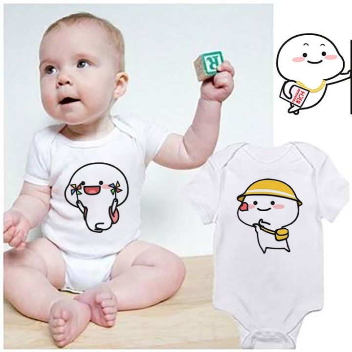 QUBY Theme Baby Cartoon Short Sleeves Baby Onesies QUBY Logo Baby Jumpsuit