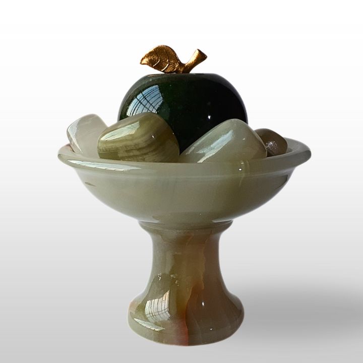 Marble Decorative Item by Vintgold, Onyx Fruits Bowl with Green Apple, Hand Crafted Decorative Onyx Marble Fruit Dish
