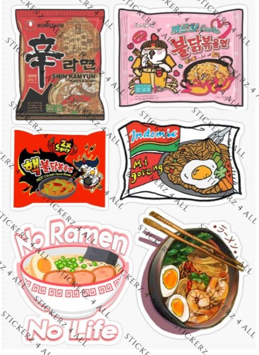 RAMEN uncut sticker sheet A6 size based on popular ramen brand samyang buldak carbonara aesthetic cool trendy ideal for journaling, gifting, skateboards, notebooks, phone cases, guitar and perfect for all foodies and ramen eating fans must buy