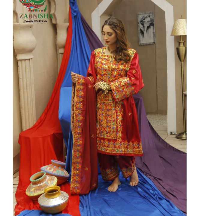 Zarnisha%20Balochi%20Embroidery%20Red%20Dress%20Zareecha%20Collection%20For%20Girls%20/%20Women%20-%20Image%205