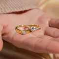 Korean Simple Style Crown Zircon Elegant Men Women Couple Fashion Jewelry Gold Titanium Steel Wedding Engagement Rings Telescopic Size. 