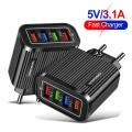 4-port Usb Mobile Phone Charger With Led Light 5V/3A Travel Fast Quick Charging Usb Adapter US/EU Plug. 